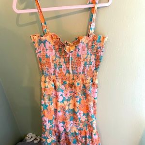 Scrunched top floral midi dress